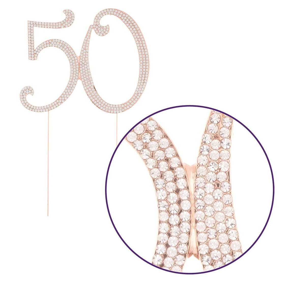 50 Cake Topper 50th Birthday or Anniversary Party Rhinestone Number Rose Gold Decoration (Rose Gold)