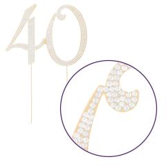 40 Cake Topper for 40th Birthday or Anniversary, Gold Crystal Rhinestone Metal Number, Party Supplies and Decoration Ideas, Centerpiece