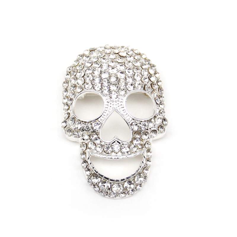 Fashion Crystal Jewelry Silver Rhinestone Large Skull Head Halloween Brooch Pin