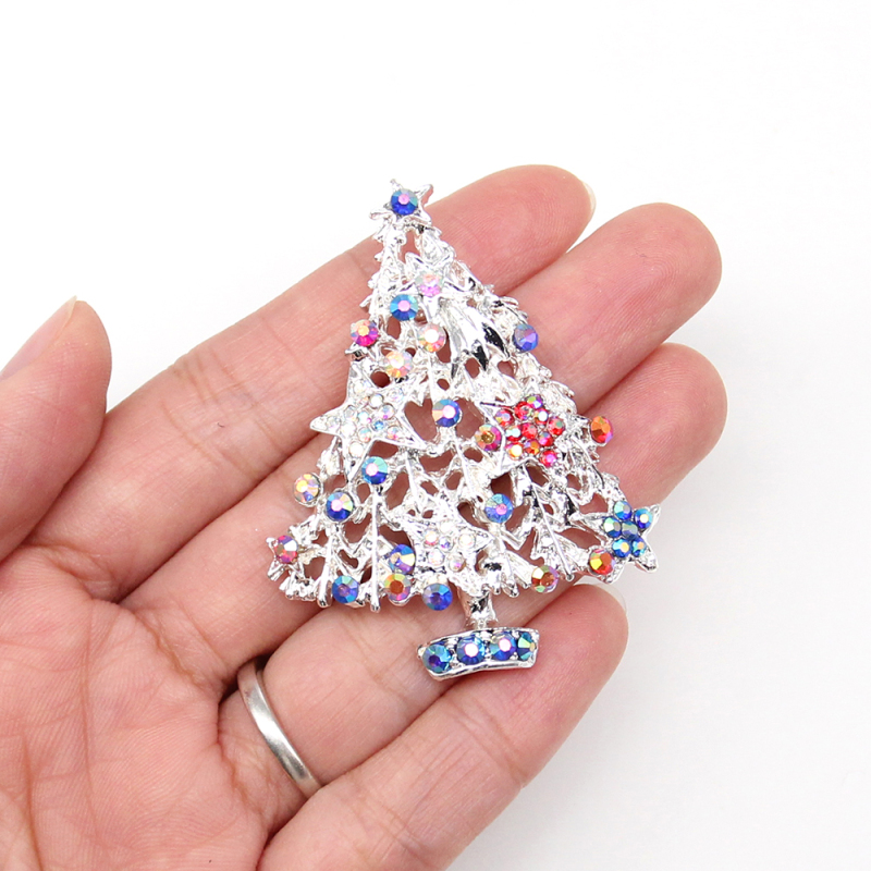 Cute Rhinestone Crystal Star Christmas Tree Brooch Pin for Christmas Decoration