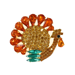 Rhinestone Gold Tone Turkey Chicken Brooch Pin Clear Crystal Animal for Gift