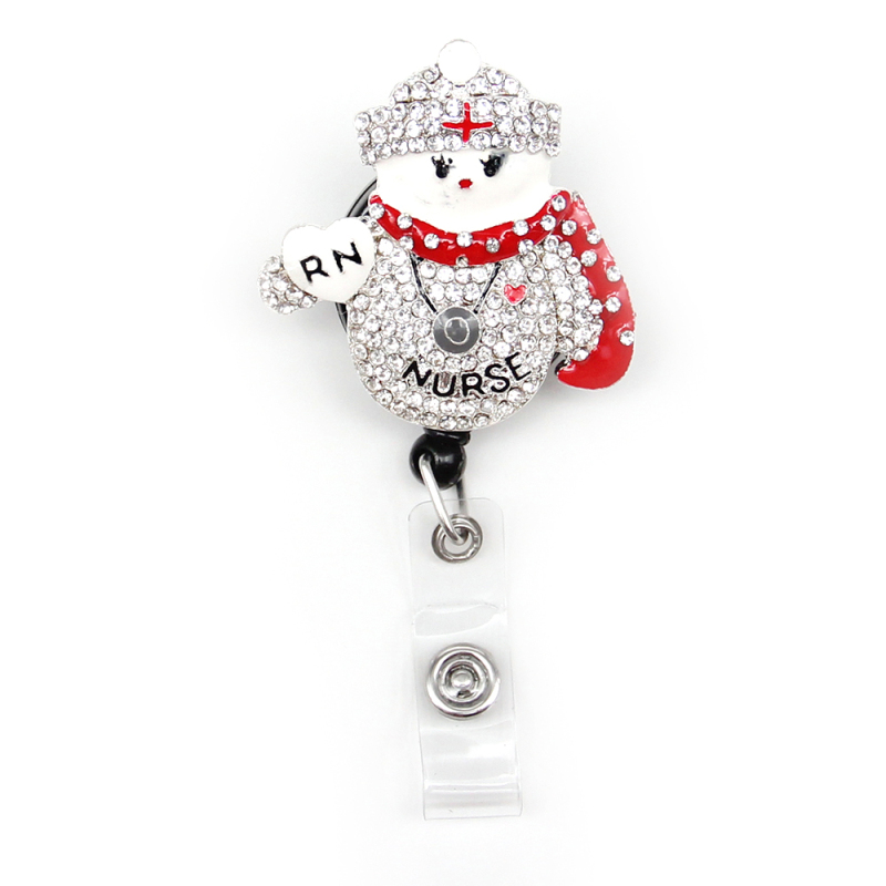 Cute Rhinestone Christmas Nurse Snowman Badge Holder-Retractable Badge Holder