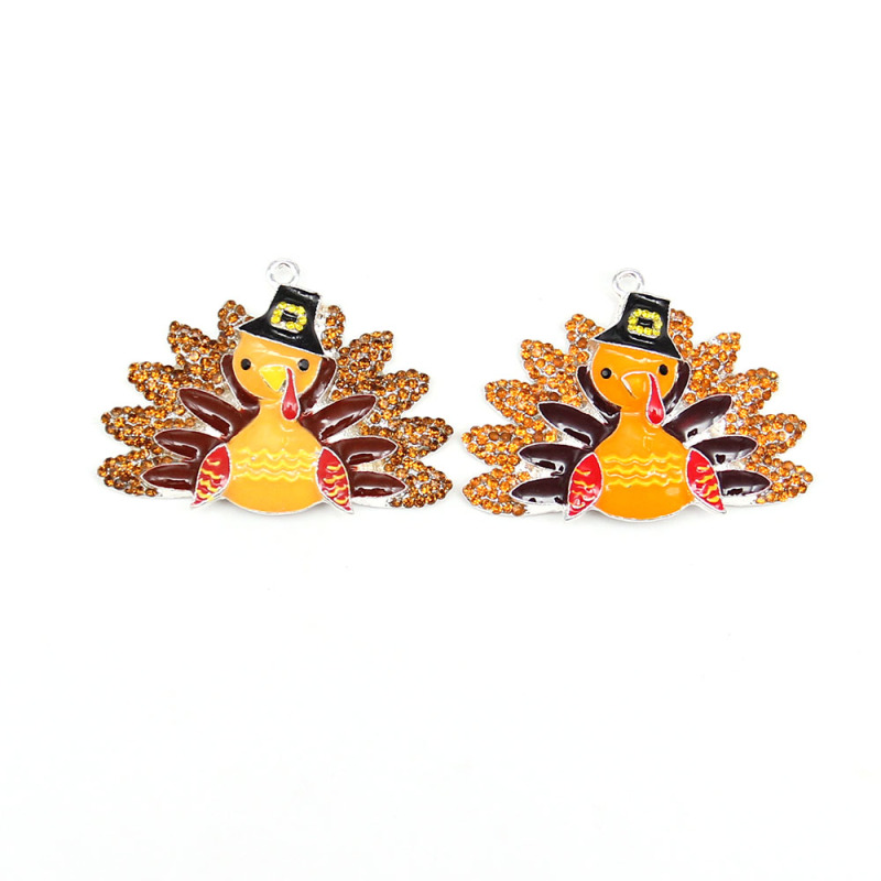 Enamel Rhinestone Turkey Pendant for Thanksgiving and Christmas Gift