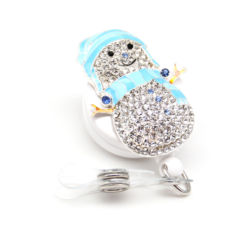 Winter Cute Snowman Rhinestone Retractable Reel for Gift/Nurse/Doctor/Student