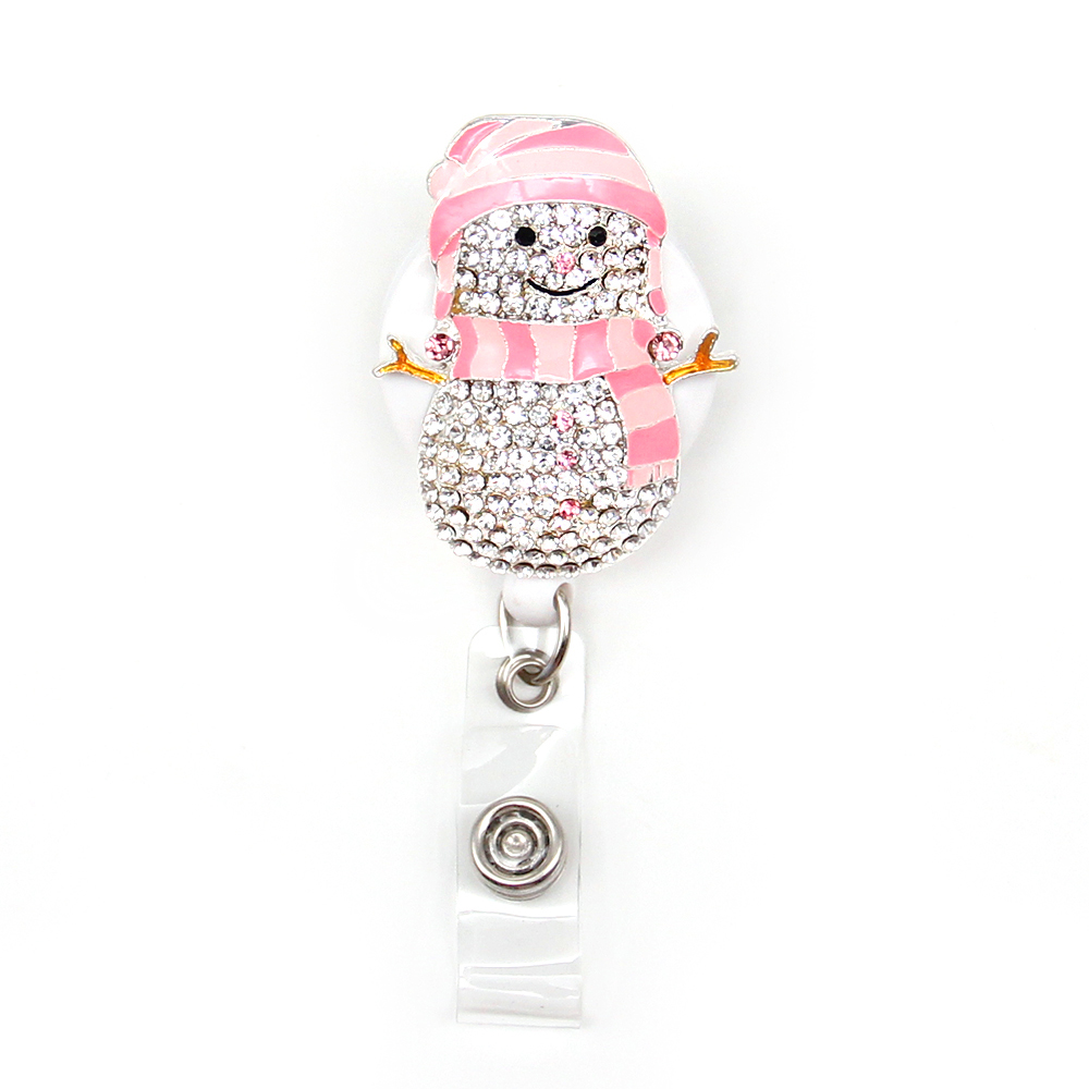 Winter Cute Snowman Rhinestone Retractable Reel for Gift/Nurse/Doctor/Student