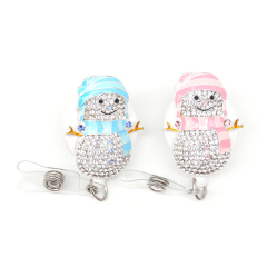 Winter Cute Snowman Rhinestone Retractable Reel for Gift/Nurse/Doctor/Student