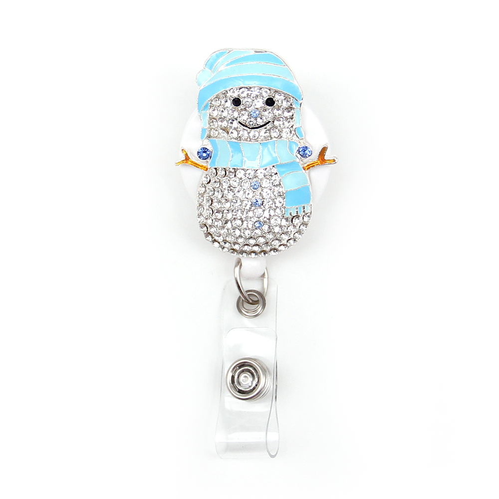 Winter Cute Snowman Rhinestone Retractable Reel for Gift/Nurse/Doctor/Student