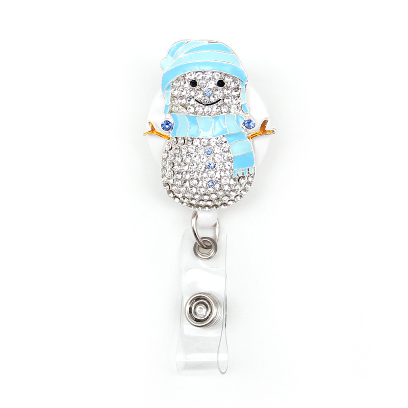 Winter Cute Snowman Rhinestone Retractable Reel for Gift/Nurse/Doctor/Student