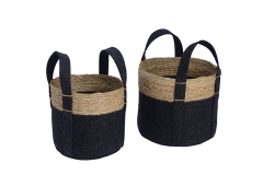 Set of 2 felt and waterhyacinth storage baskets