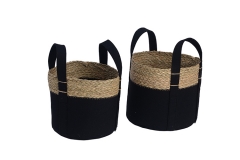 Set of 2 felt and waterhyacinth storage baskets