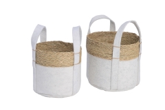 Set of 2 felt and waterhyacinth storage baskets