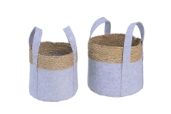 Set of 2 felt and waterhyacinth storage baskets