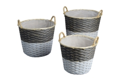 Set of 3 wood slice and paper cord baskets