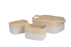 Set of 3 maize leaf and cotton rope baskets