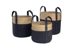 Set of 3 felt and seagrass baskets