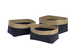 Set of 3 felt and seagrass baskets