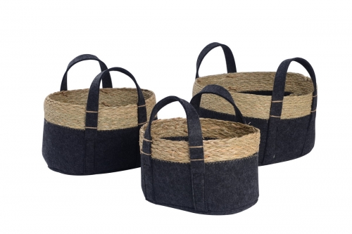 Set of 3 felt and seagrass baskets