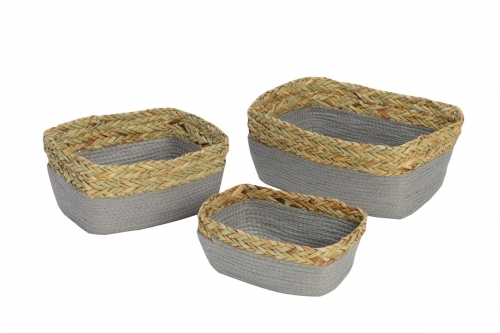 Set of 3 matgrass and paper rope baskets