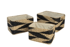 Set of 3 rush and paper storage baskets