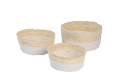 Set of 3 maize leaf and cotton rope baskets