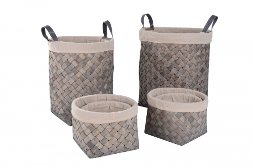 Set of 6 wood slice laundry hamper and baskets