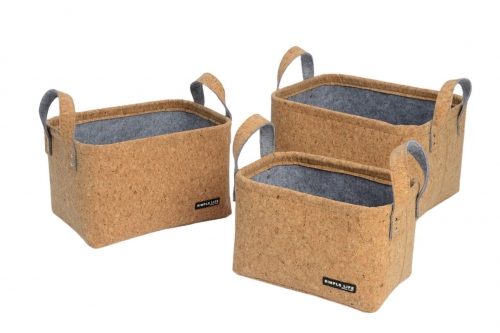 Set of 3 cork storage baskets