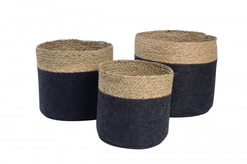 Set of 3 felt and seagrass baskets