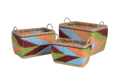 Set of 3 rush and paper storage baskets