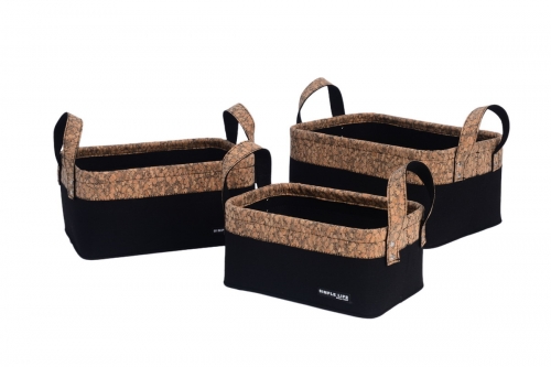 Set of 3 cork and felt storage baskets