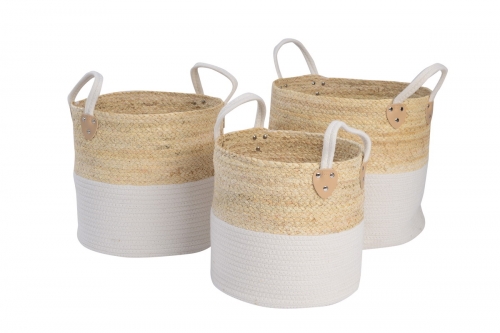 Set of 3 maize leaf and cotton rope baskets