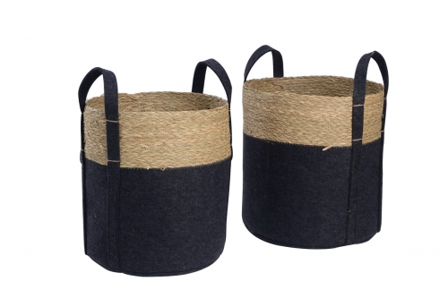 Set of 2 felt and seagrass baskets