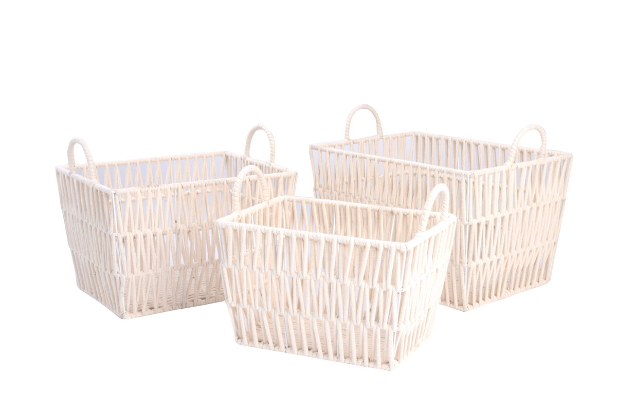 Set of 3 cotton rope woven baskets