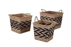 Set of 3 rush and paper storage baskets