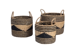 Set of 3 rush and paper storage baskets