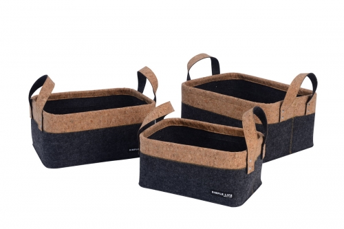 felt and cork storage baskets,set of 3