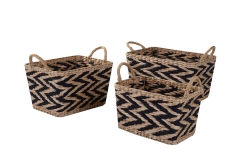 Set of 3 rush and paper storage baskets