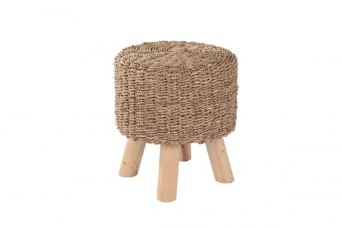 Wooden and seagrass stool