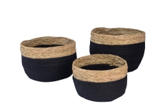 Set of 3 matgrass and paper rope baskets