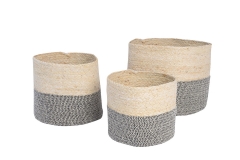 Set of 3 maize leaf and rope basket