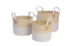 Set of 3 maize leaf and cotton rope baskets