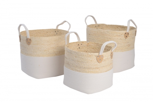 Set of 3 maize leaf and cotton rope baskets