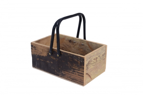 Recycled wood basket with handle