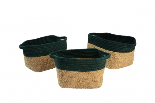 Cotton rope and seagrass storage baskets