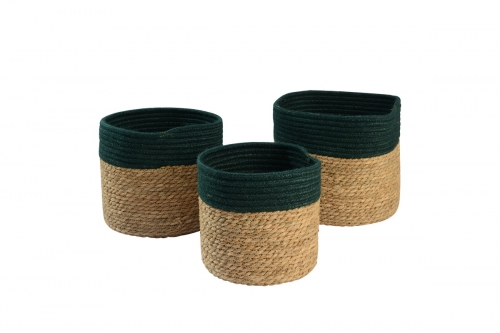 Cotton rope and seagrass storage baskets