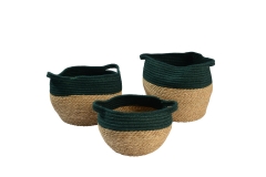 Cotton rope and seagrass storage baskets