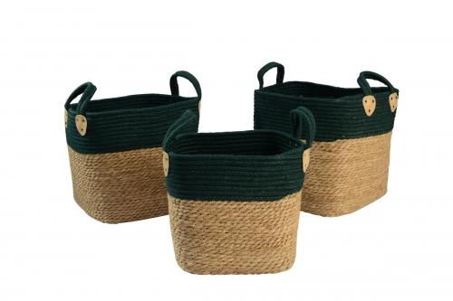 Cotton rope and seagrass storage baskets