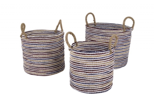 Plastic and seagrass storage baskets