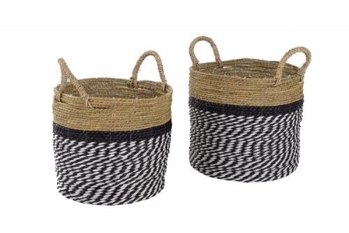 Plastic and seagrass storage baskets