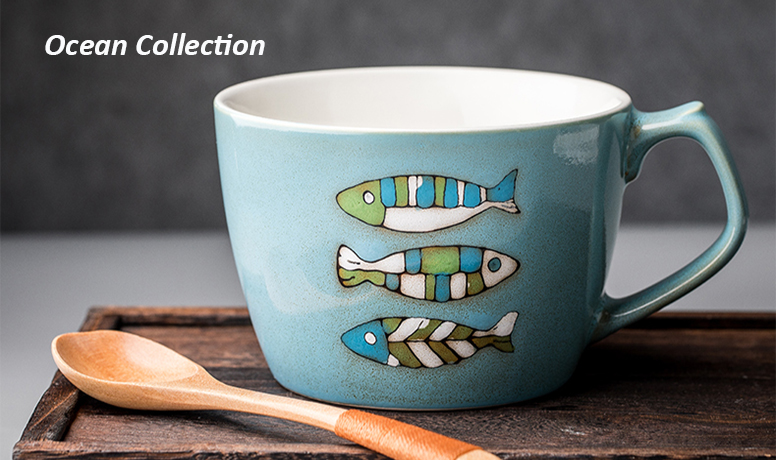 650ML reactive glaze mug for tea and coffee,Fish Pattern Ceramics Hand Painted mug