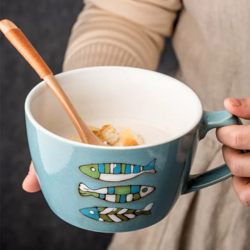 Mugliving 650ML reactive glaze mug  for tea and coffee,Fish Pattern Ceramics Hand Painted mug